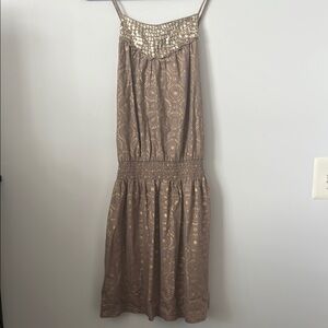 Old Navy Tan/Gold Shimmer Halter Mini Sundress